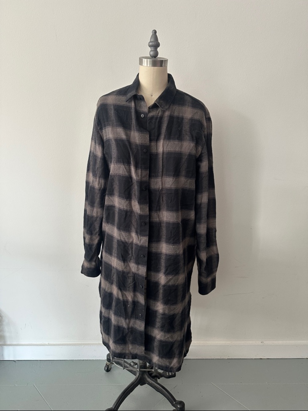 H&M Black and Taupe Plaid Long Shirt Dress